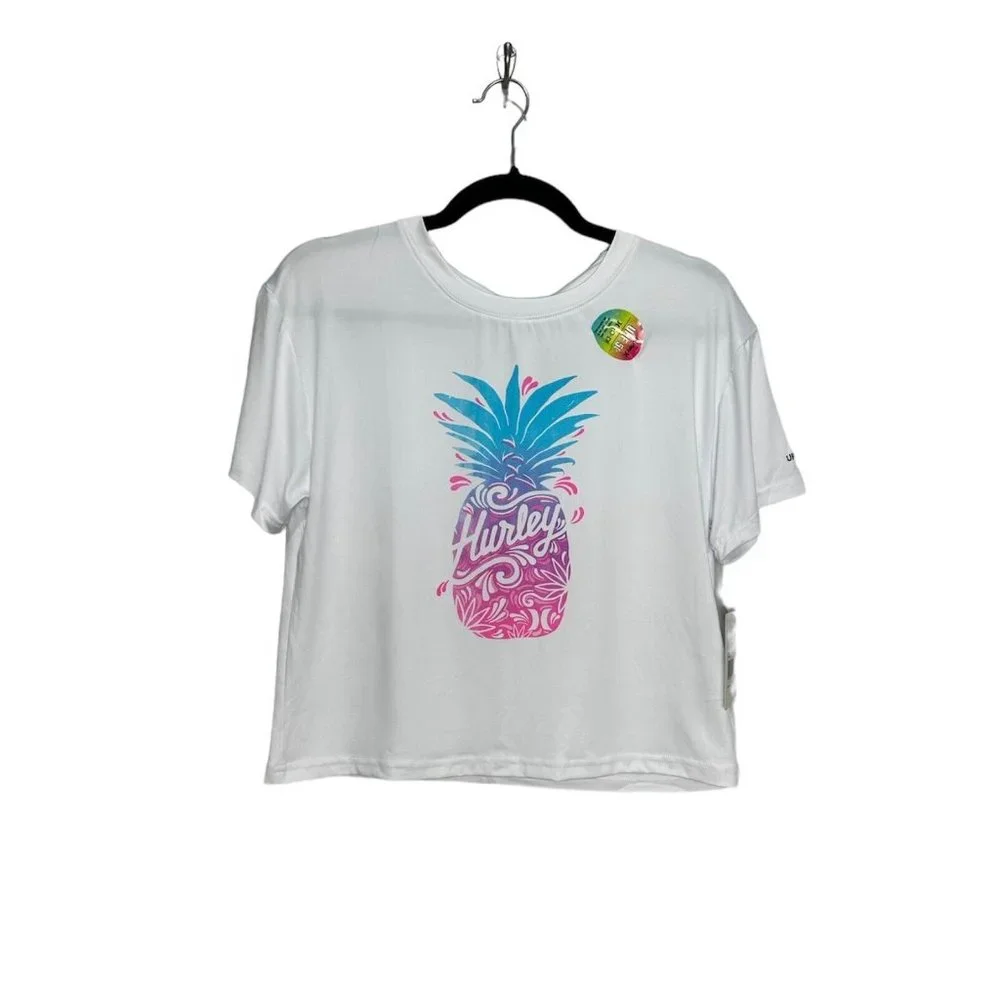 HURLEY Girls White UPF 50+ Shirt LARGE